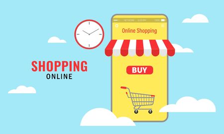 Vector illustration of online shopping. Cloud platform. Mobile Application Concept Marketing and Digital marketing.のイラスト素材