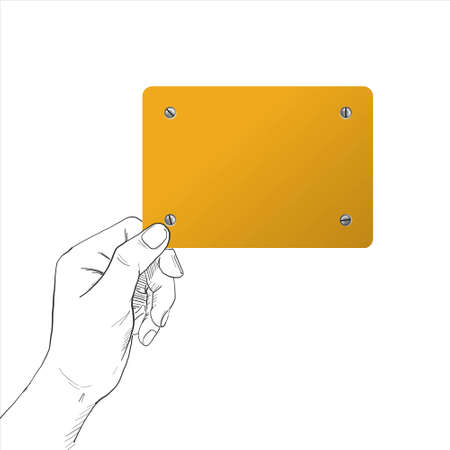 Hand holding a blank yellow card.のイラスト素材