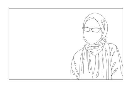 Line art of muslim woman with hijab isolated in white background. Minimalist concept ..のイラスト素材