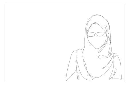 Line art of muslim woman with hijab isolated in white background. Minimalist concept ..のイラスト素材