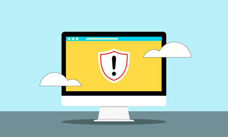 Illustration of computer system problem with Ransomware. Cybersecurity and information security incidence concept. System error cyber attack, alert, warning and crime..のイラスト素材