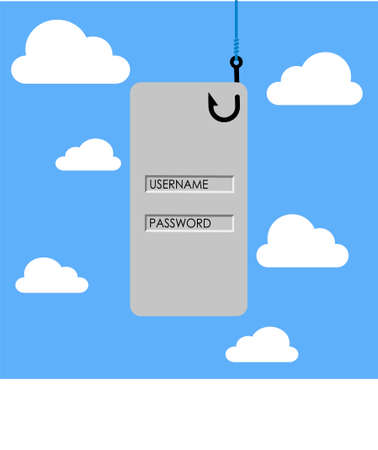 Vector illustration of Internet phishing concept. Stealing username and password from mobile application in the public cloud.のイラスト素材