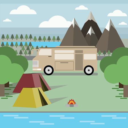Camping day with nature areaのイラスト素材