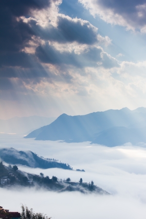 ray of light , cloud and mountainの写真素材