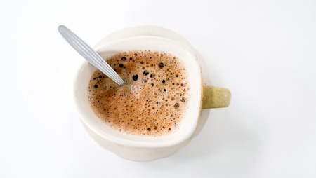coffee in white ceramic cupの写真素材