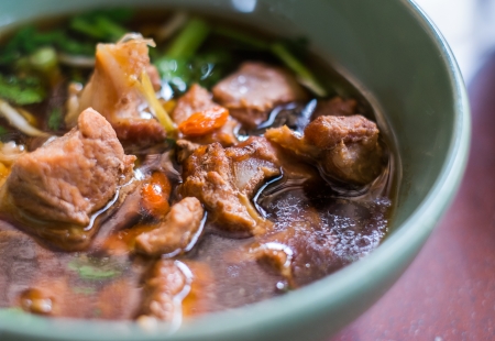 pork rib soup with herbs - top viewの写真素材
