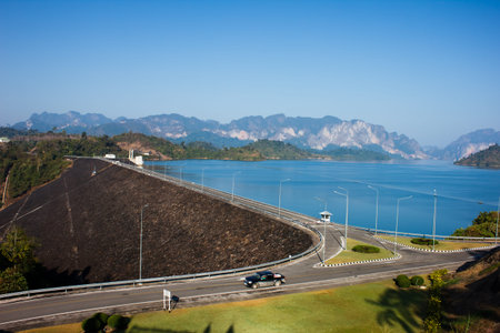 landscape of hydropower  generator, ratchaprapa dam, south of thailand