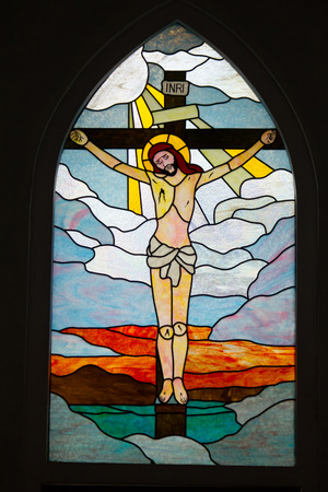 February 15, 2013-Stained glass window in the Cathedral of Sapa, Vietnamのeditorial素材