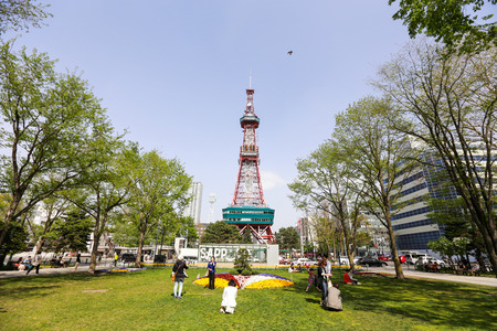 SAPPORO, JAPAN - MAY 6, 2015: Recreation of Japaneses and tourists during Japan Golden week at Sapporo TV Tower located on the ground of Odori Park.のeditorial素材