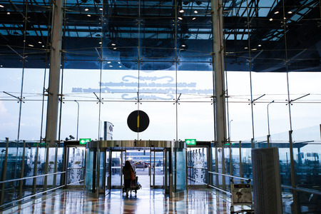 BANGKOK, THAILAND - AUG 16,2015: Passengers travel inside Suvarnabhumi International Airport which serves as regional gateway and connecting point for various foreign carriers.のeditorial素材