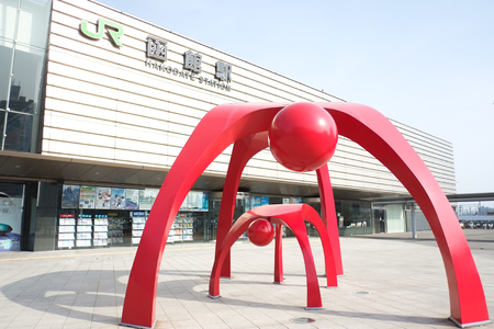 HAKODATE, JAPAN - May 3, 2015: Rrailway station on the Hakodate Main Line in Hakodate, Hokkaido, Japan, operated by the Hokkaido Railway Company.のeditorial素材