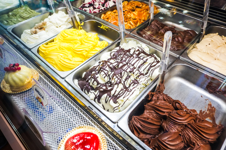 various flavors of gelato icecream in italyの写真素材