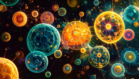 Virus cells. 3d illustration of virus cells for medical backgroundの素材