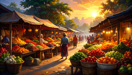 Fruit market in the morningの素材