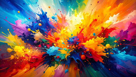 Colorful paint splashes on a colorful background. Abstract background.の素材