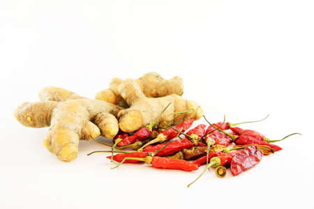 Turmeric and dry chilliの写真素材