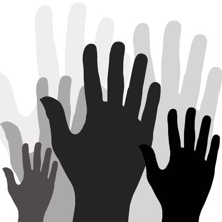 Large group of raising hands vector illustration のイラスト素材