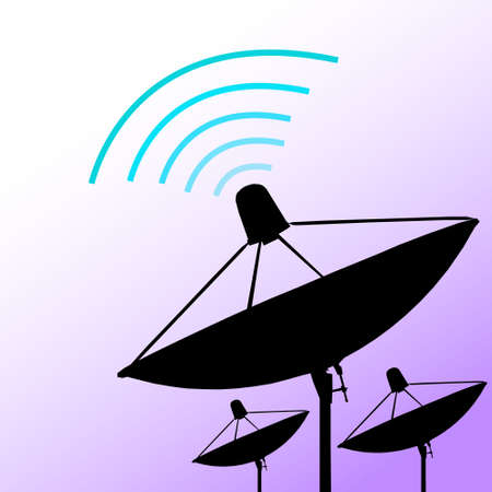 Silhouette satellite on purple background  Communication and technology  Vector illustrationのイラスト素材