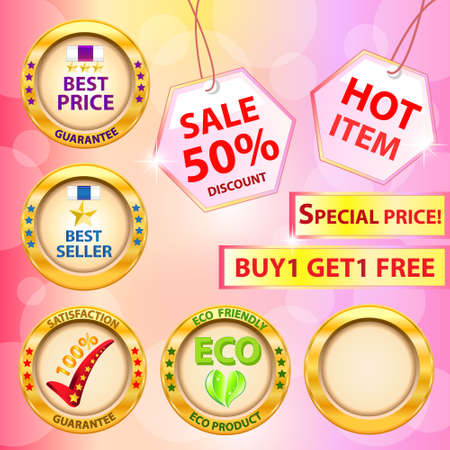 Set of label  Best price,Best seller,Satisfaction guarantee,Eco product label  Vector illustrationのイラスト素材