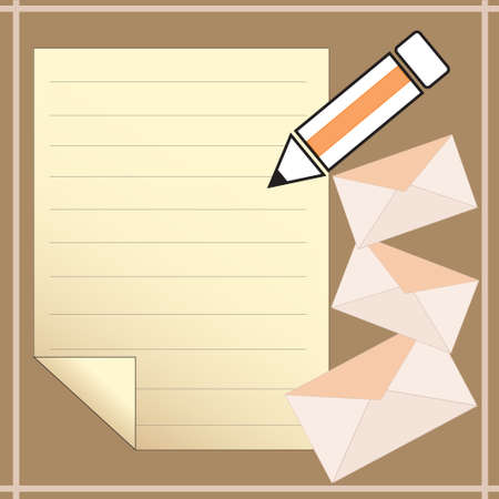 Note paper with pencil and Envelope  illustrationのイラスト素材