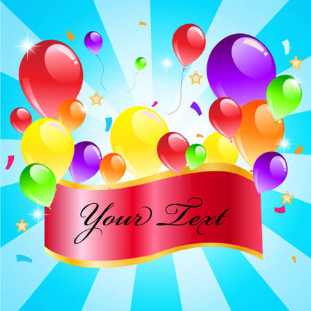 Colorful balloon on blue background with sample text Happy party のイラスト素材