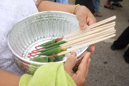 Incense sticks in Thai wedding ceremonyの写真素材
