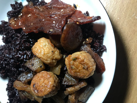 Rice Mixed with Pork and Potatoes.の写真素材