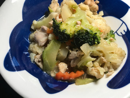 Stir Fried Vegetables with pork, broccoli, carrot and pepperの写真素材