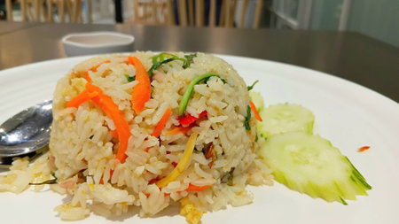Stir Fried Rice with Green Curry and Pork Recipeの写真素材