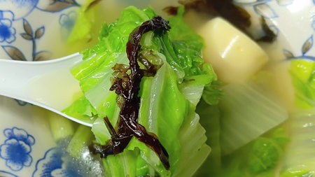 Boiled Vegetables and Egg Tofu Recipeの写真素材