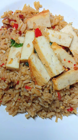 Stir Fried Rice with Vietnamese pork and Basil Leavesの写真素材