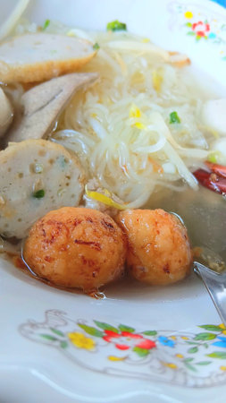 Fish Balls Noodles at The Street Food Shopの写真素材