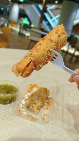 Steamed Pork Hot Dog Dumpling at The Food Courtの写真素材