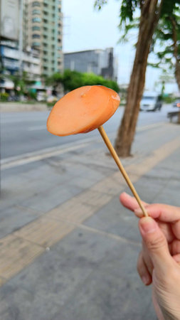 Chicken Hot Dog in Wooden Stickの写真素材