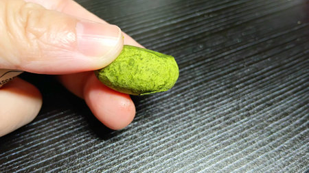 Green Tea Almond Ball on Handの写真素材