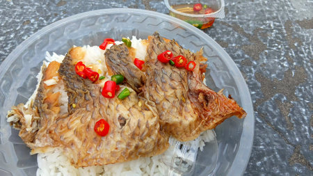 Fried Fish on Rice Recipeの写真素材