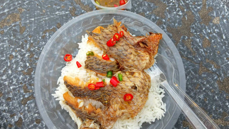 Fried Fish on Rice Recipeの写真素材
