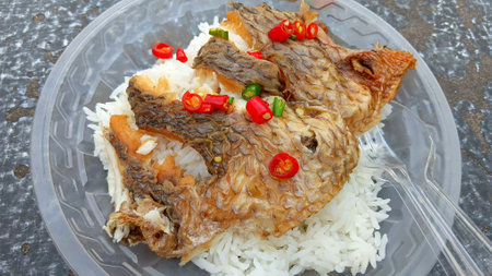 Fried Fish on Rice Recipeの写真素材