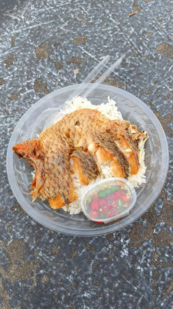 Fried Fish on Rice Recipeの写真素材