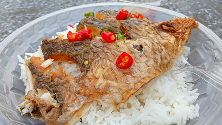 Fried Fish on Rice Recipeの写真素材