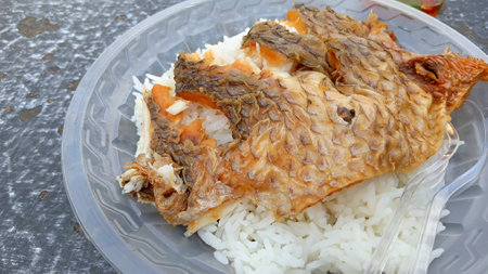 Fried Fish on Rice Recipeの写真素材