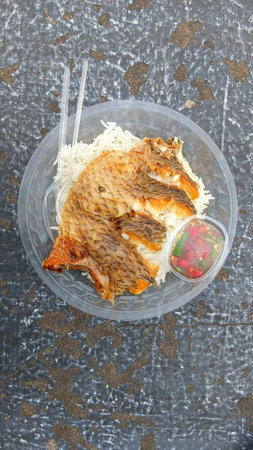 Fried Fish on Rice Recipeの写真素材