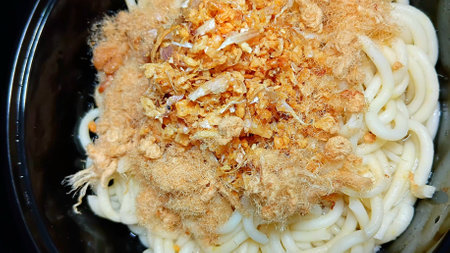Instant Noodles with Dried Shredded Pork and Fried Garlicの写真素材