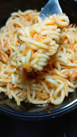 Instant Noodles with Dried Shredded Pork and Fried Garlicの写真素材