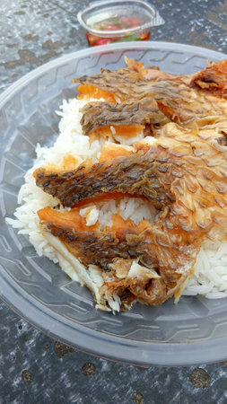 Fried Fish on Rice Recipeの写真素材