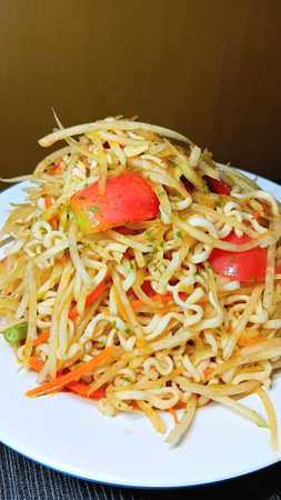 Spicy Instant Noodles and Papaya Salad Recipeの写真素材