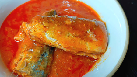 Canned Mackerel Fish in Tomato Sauceの写真素材