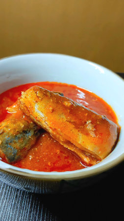 Canned Mackerel Fish in Tomato Sauceの写真素材
