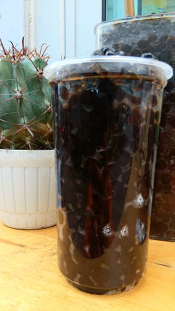 Bubble in Plastic Cup for Showing at The Front of  Bubble Tea Drinks Shopの写真素材