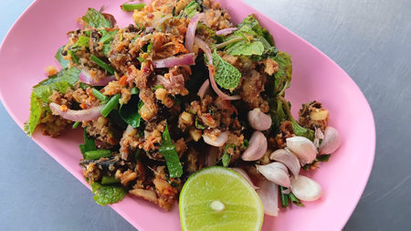 Spicy Catfish Salad at The Street Food Marketの写真素材